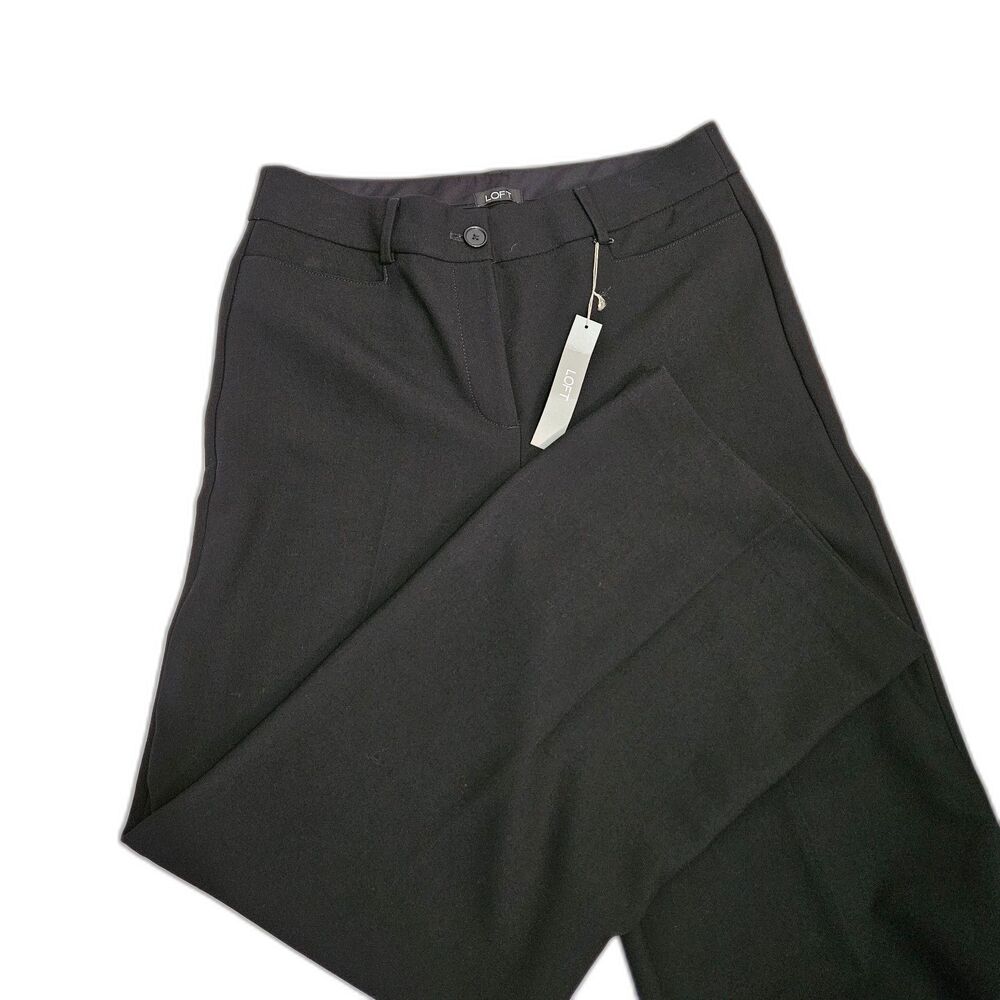 NWT Loft Women's $89 High Waist Wide Leg Trouser Pant Black Stretch Pocket 8
